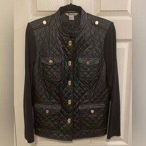 Nygard Collecction Black Quilted Leather and Knit Jacket with Gold flip closures